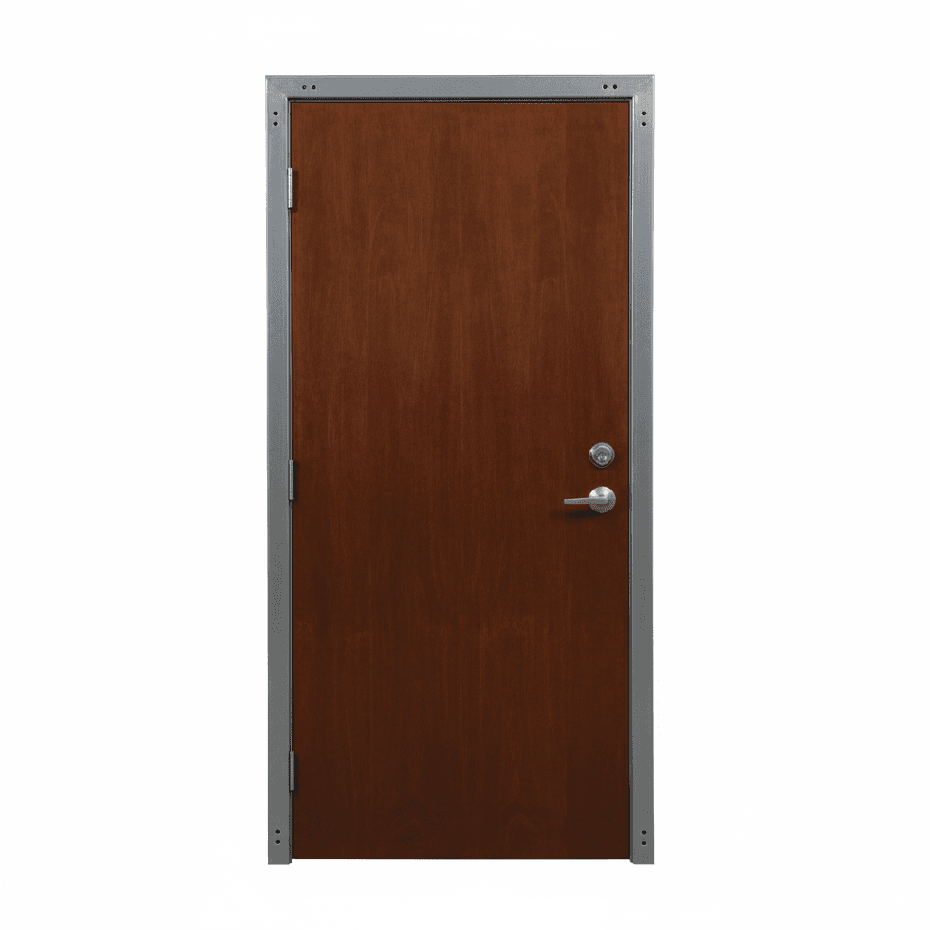Commercial solid core wood door in a hollow metal frame